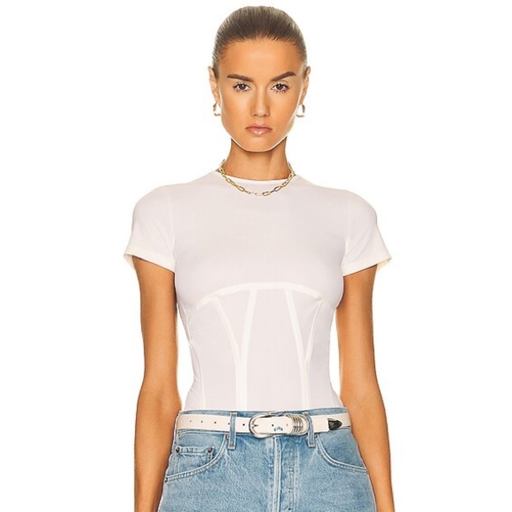 NEW Miaou Romy Short Sleeve Corset Tee Cream Crewneck Top Size XS NWT Revolve